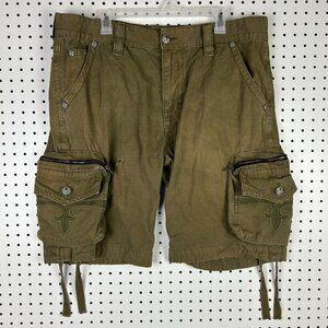 Rock Revival Army Green Cargo Shorts 38‎ Streetwear Baggy Distressed READ Y2K